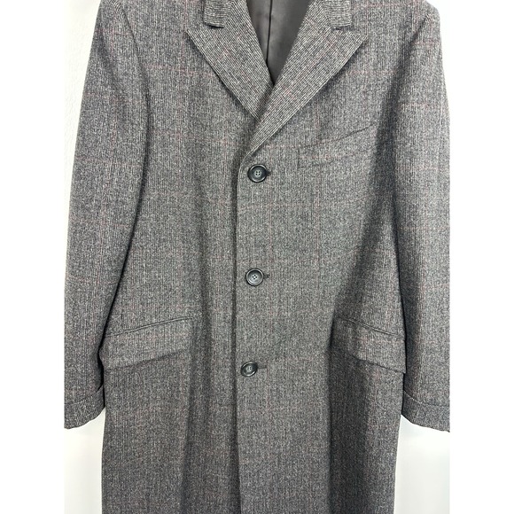 Vintage 1950s Overcoat 36 Glen Plaid Gray Capps Clothes Gray Button Wool Tweed - Picture 2 of 7